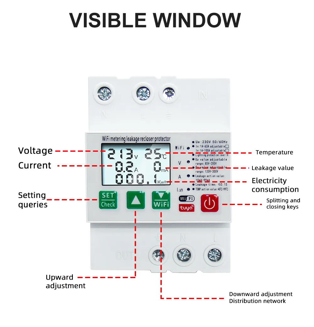 WiFi устройство защиты с УЗО АПВ функцией учета и дисплеем