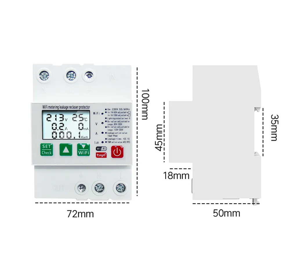 WiFi устройство защиты с УЗО АПВ функцией учета и дисплеем