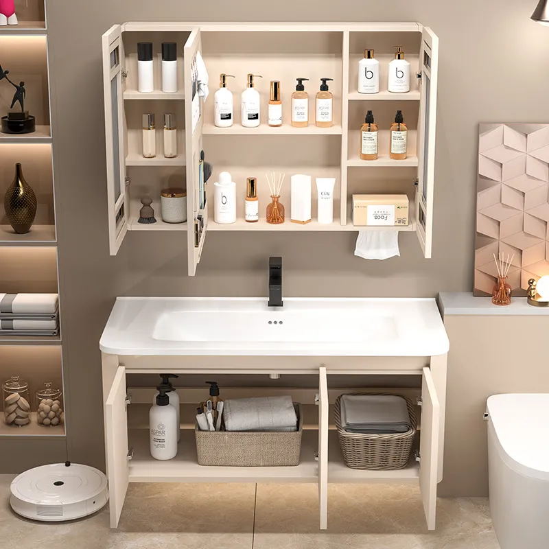 Комплект мебели для ванной комнаты с керамической раковиной