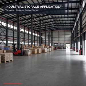 Interior view of prefabricated steel structure warehouse workshop for industrial storage