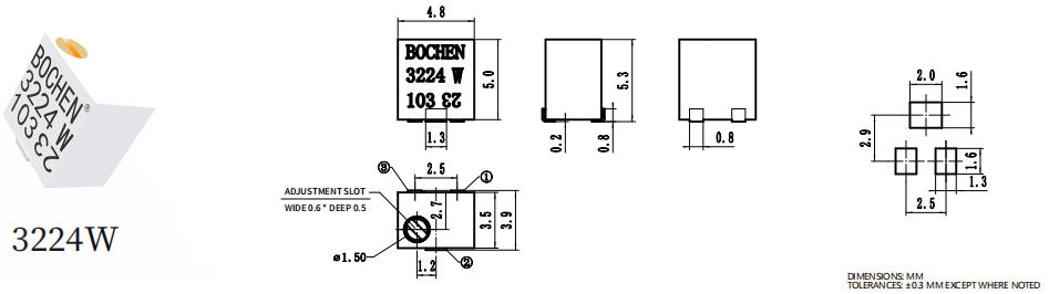 BOCHEN 3224W-1-103 0,25 Вт, 10 кОм, 10 витков, 4 мм862 (1)