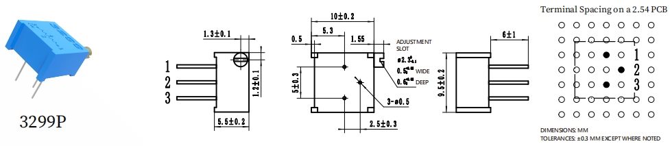 BOCHEN 3299P 10 кОм 0,5 Вт боковая регулировка 3299P-1-103 862 (1)