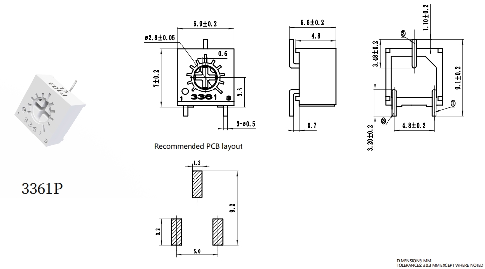 BOCHEN 3361P 0.25W 14˝ Квадратный однооборотный SMD 862 (1)