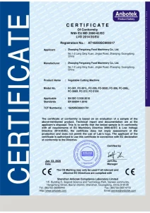 сертификат на оборудование для нарезки овощей