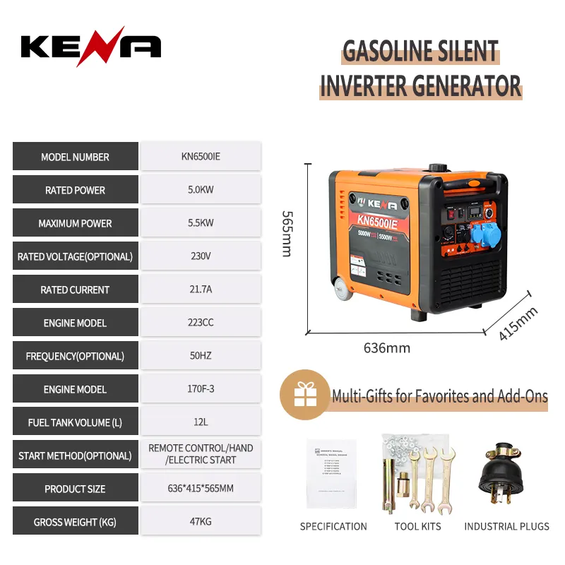 6500IE — портативный тихий инверторный бензиновый генератор (газ / бензин), для дома и кемпинга