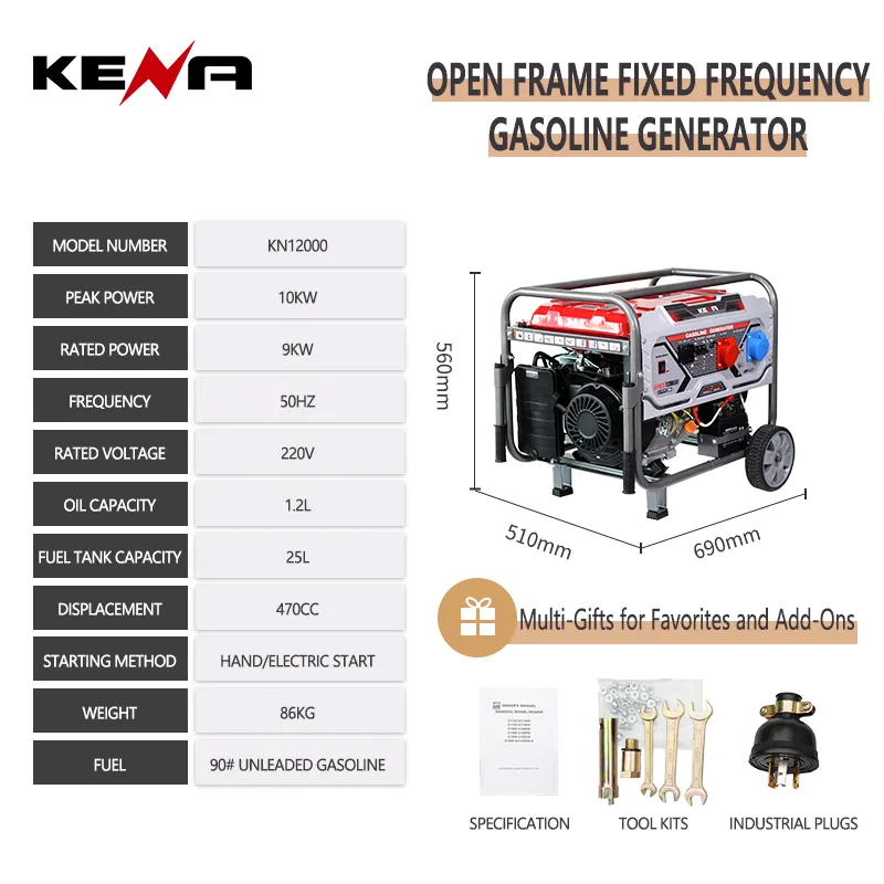 KN12000(высококачественный бензиновый генератор 3–9 кВт, 220 В / 230 В, бытовой бензиновый генератор с электростартером)