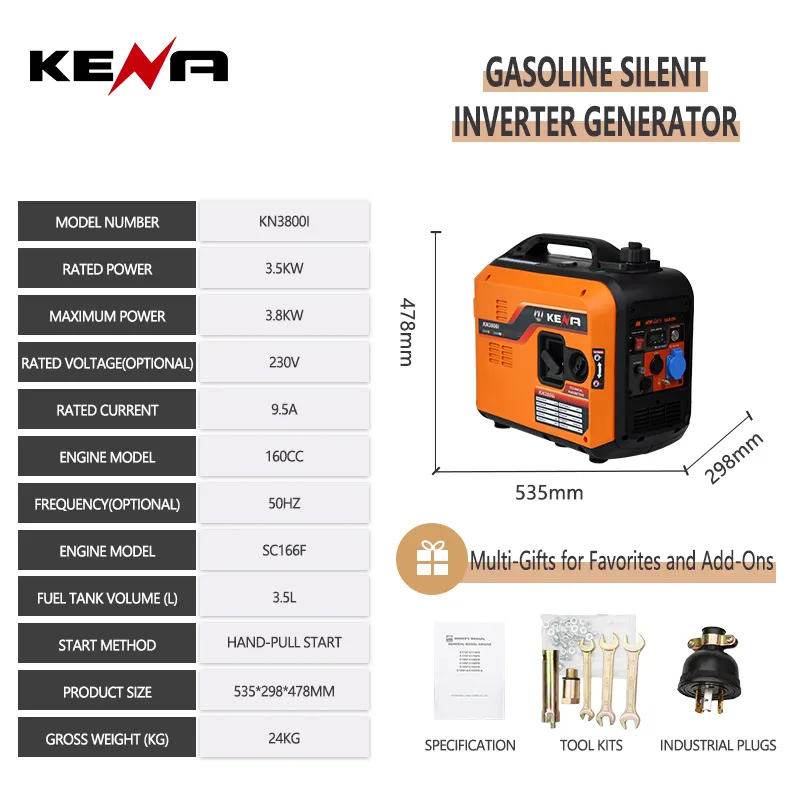 3800i — миниатюрный сверхтихий инверторный бензиновый генератор, 220 В / 380 В, бытовой электрический мини-генератор