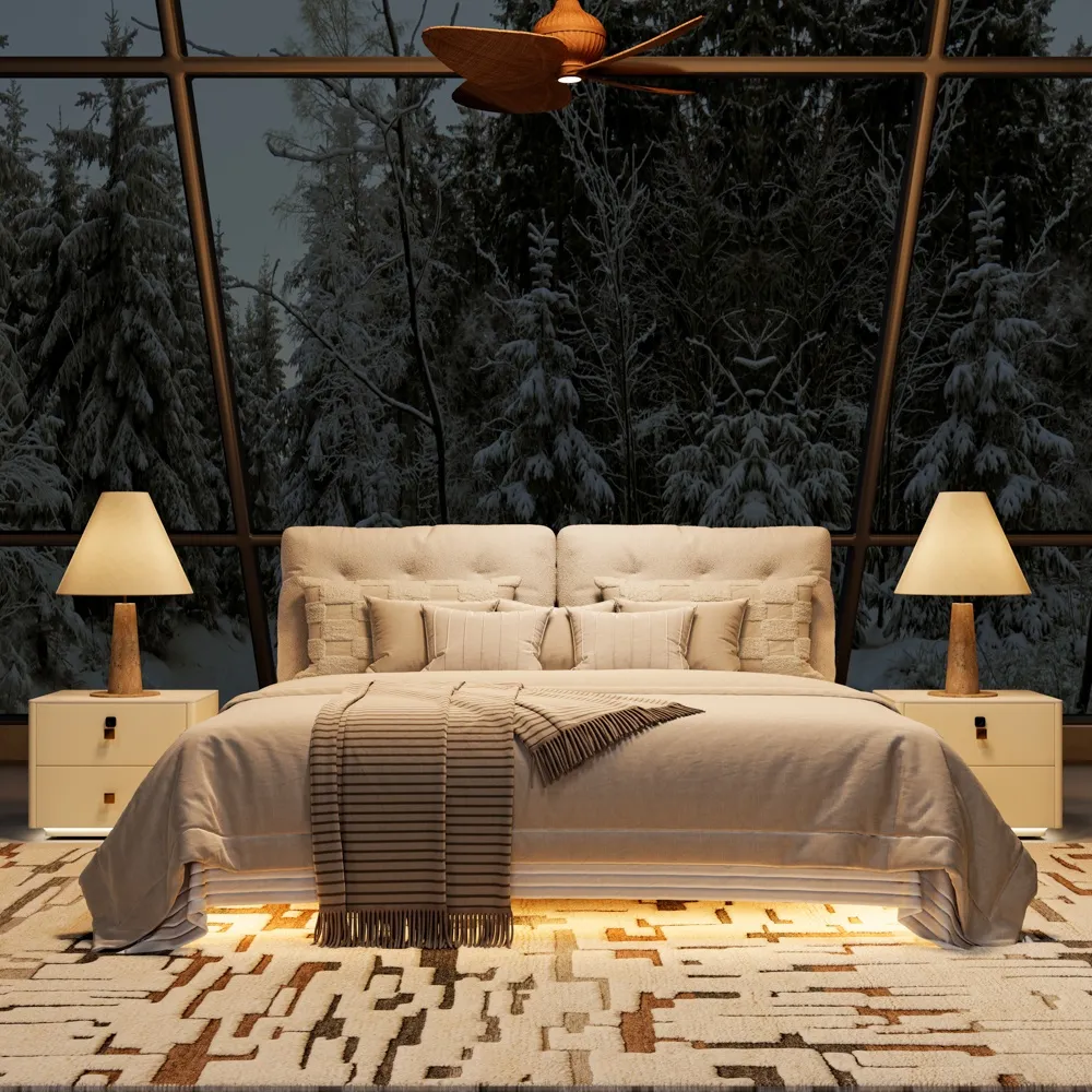 Кровать с мягкой обивкой и освещением