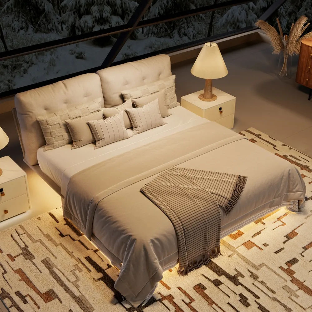 Кровать с мягкой обивкой и освещением