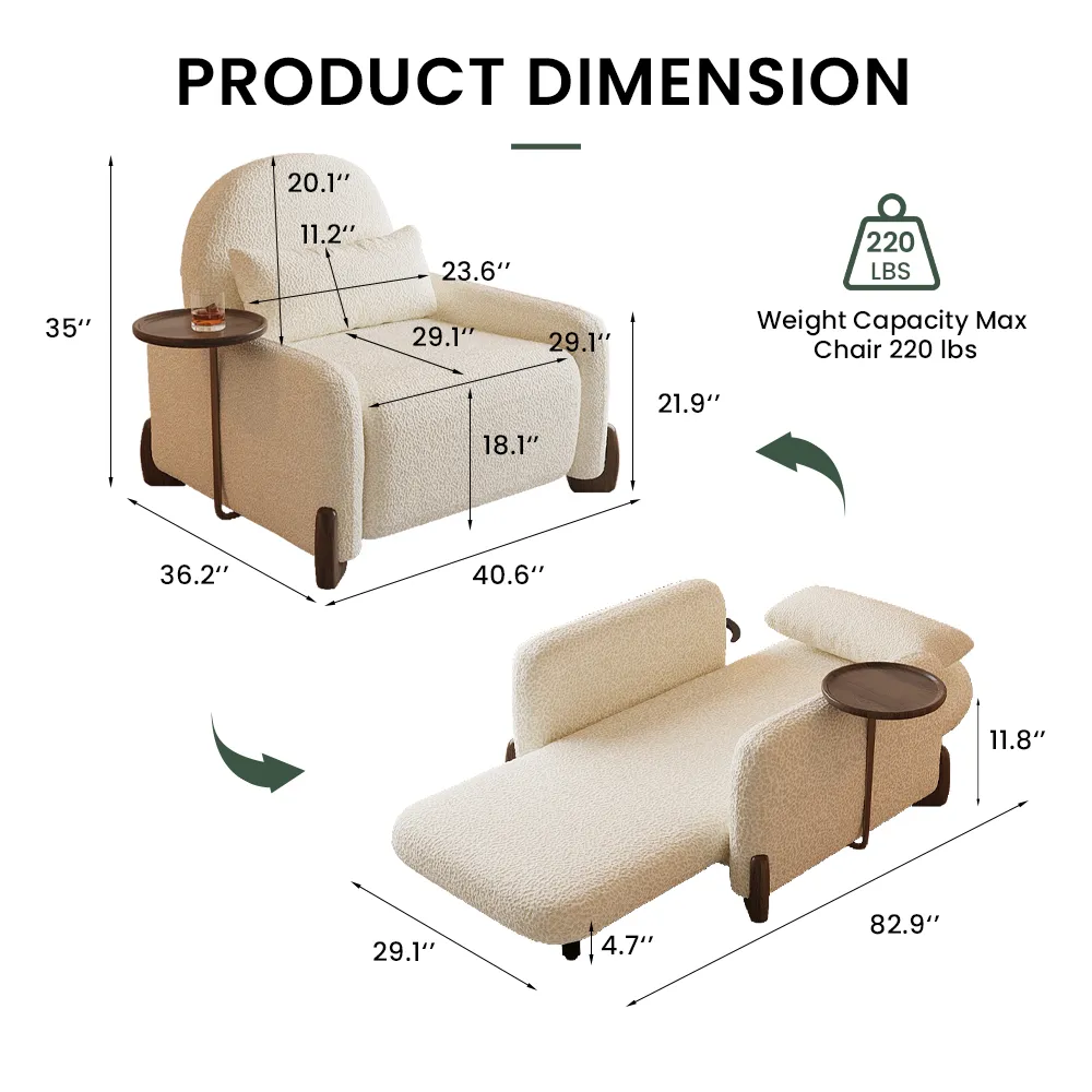 Раскладной диван-кровать 3-в-1 с ручным креслом и боковым подносом