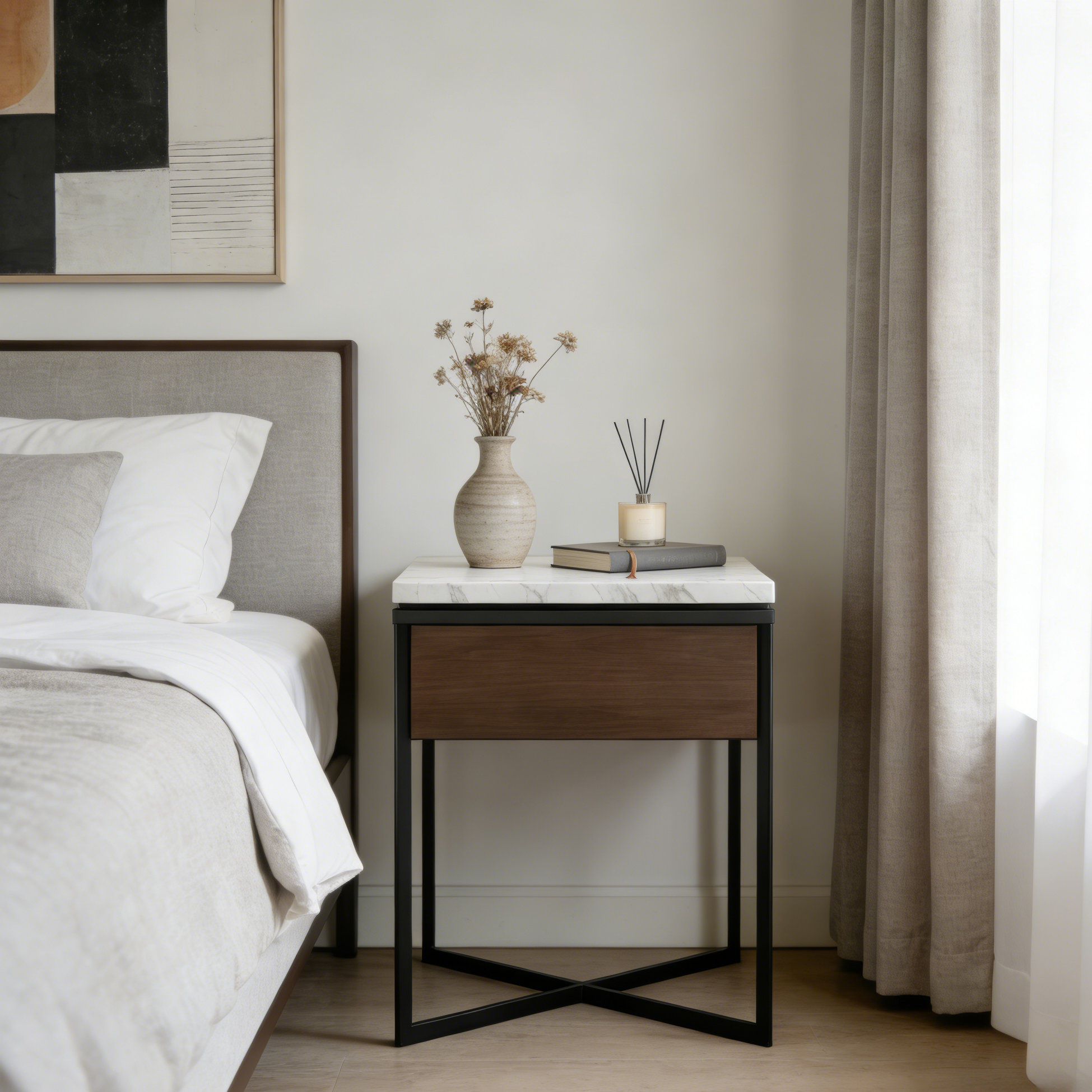 Дизайнерский придиванный столик-тумба с мраморной столешницей “Лозанна” (Lausanne)