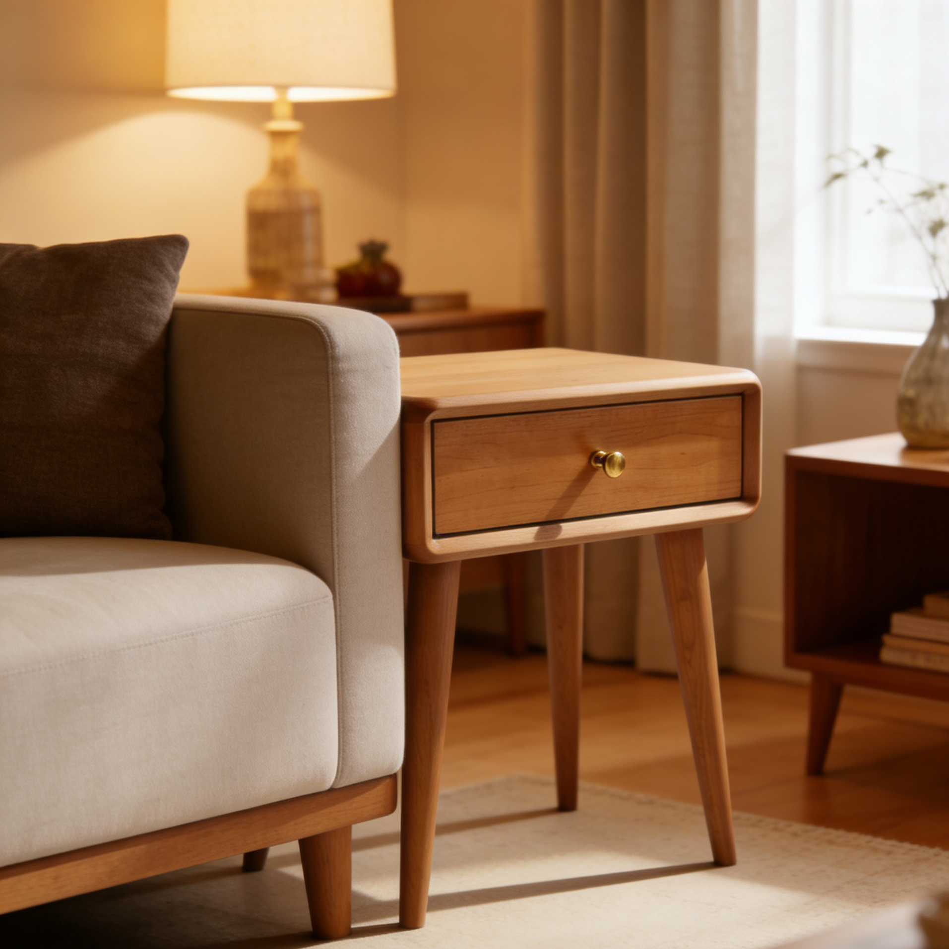 Универсальная деревянная тумба «Осло» в стиле Mid-Century | Прикроватный / Придиванный столик с ящиком