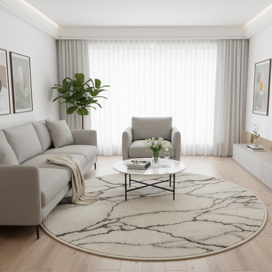Круглый ковер с эффектом мрамора «Nordic Stone» (Диаметр 150 см)