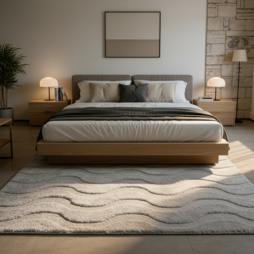 Современный фактурный ковер с 3D-узором «Волна», кремово-бежевый (120х180 см)