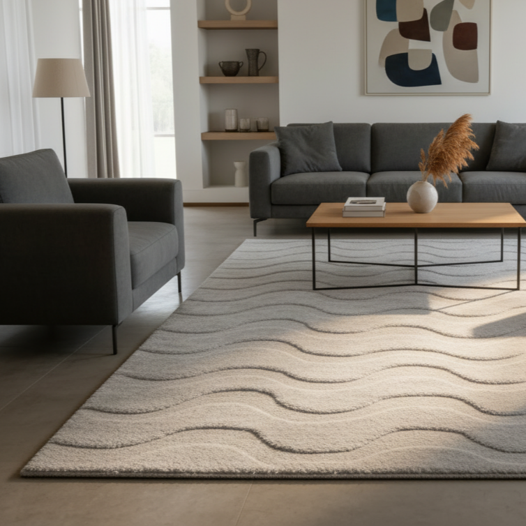 Современный фактурный ковер с 3D-узором «Волна», кремово-бежевый (120х180 см)
