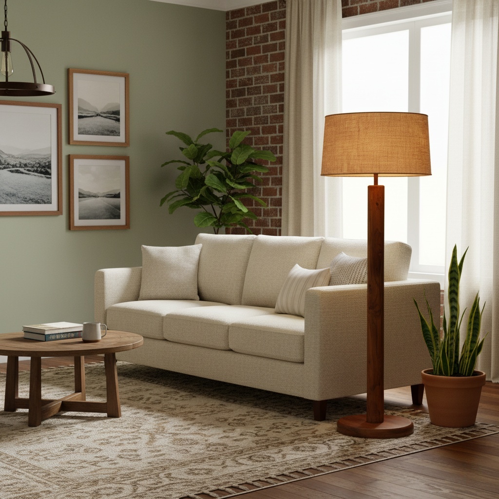 Напольный торшер из массива дерева с текстильным абажуром «Natura»