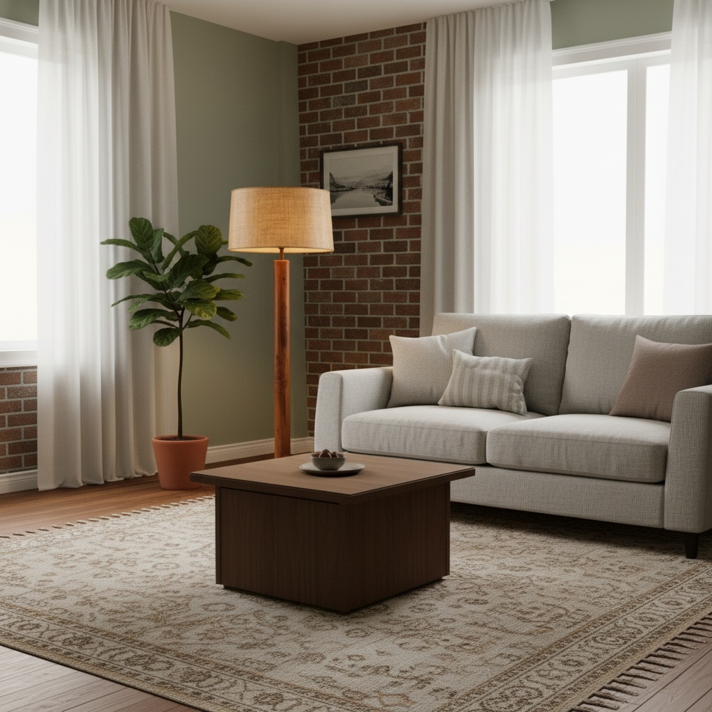 Напольный торшер из массива дерева с текстильным абажуром «Natura»