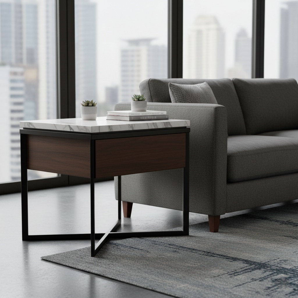 Дизайнерский придиванный столик-тумба с мраморной столешницей “Лозанна” (Lausanne)