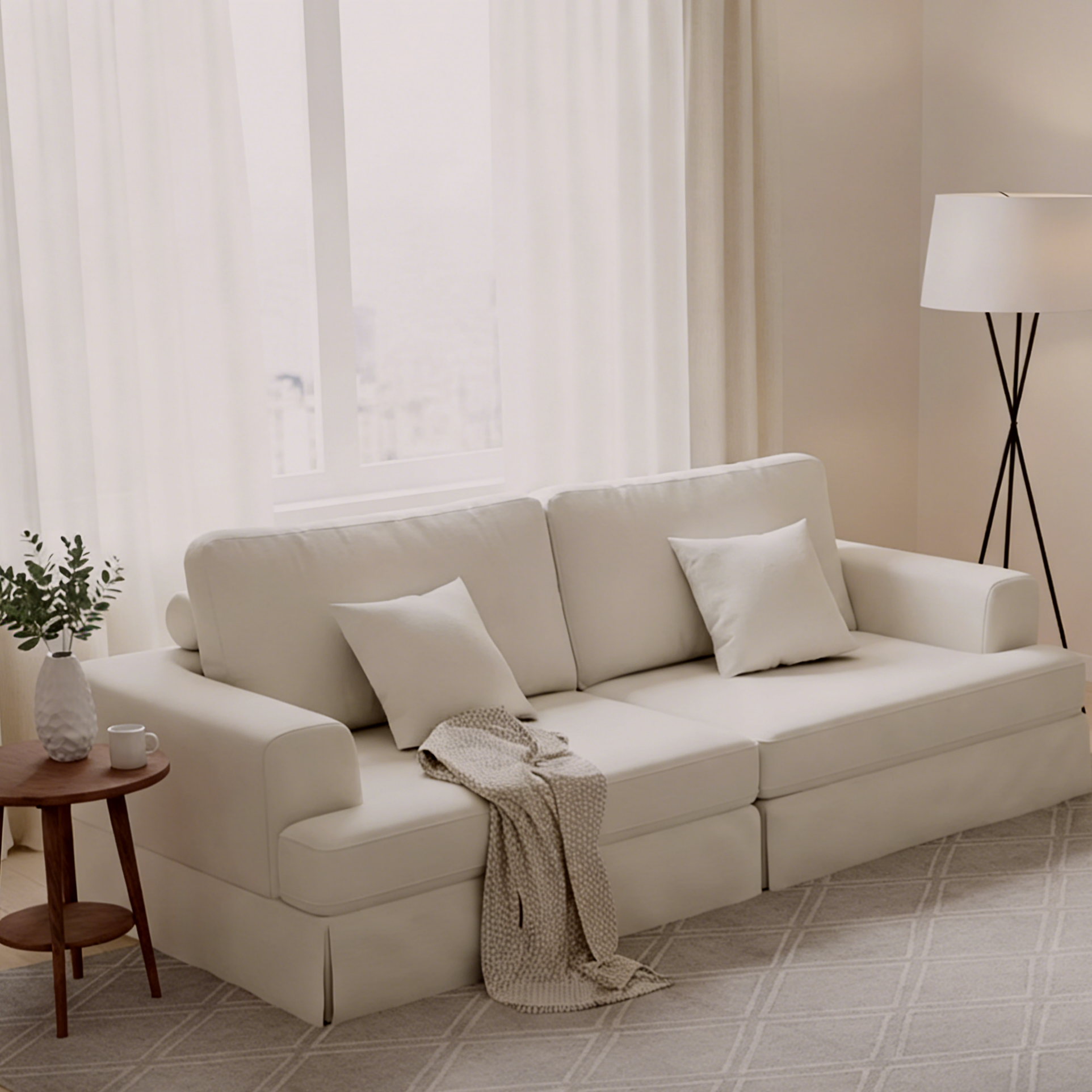 Современный двухместный диван из белого шенилла