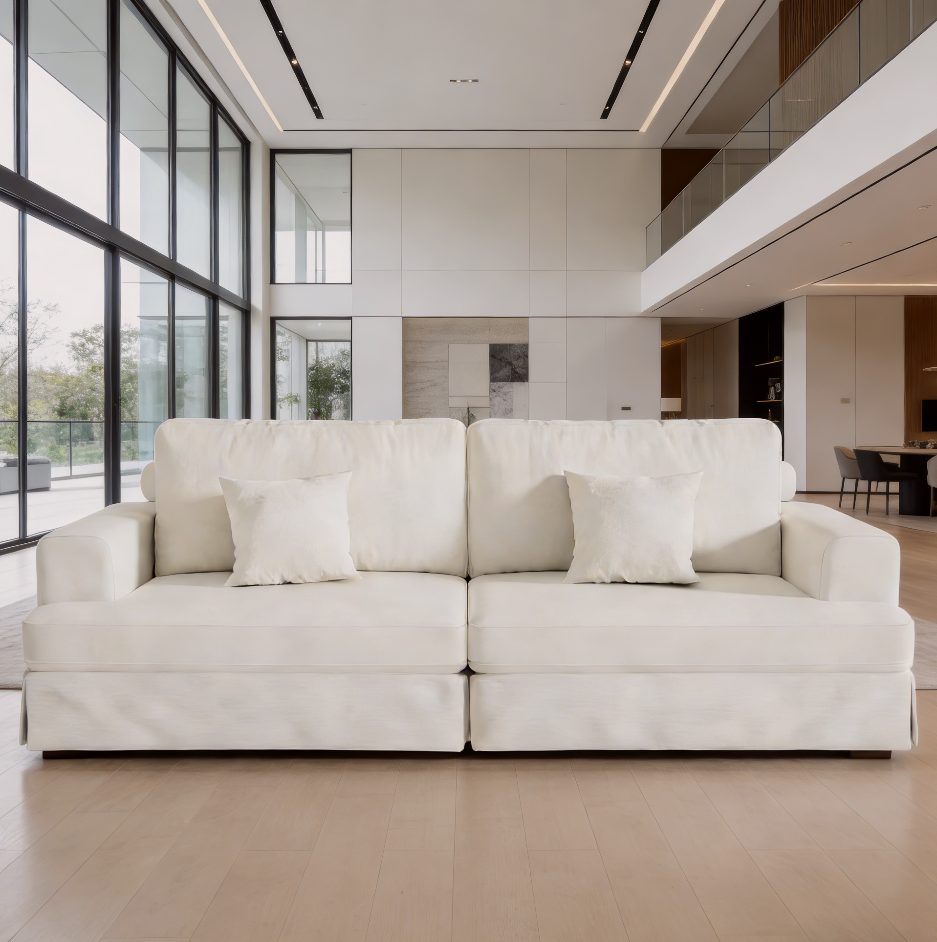 Современный двухместный диван из белого шенилла