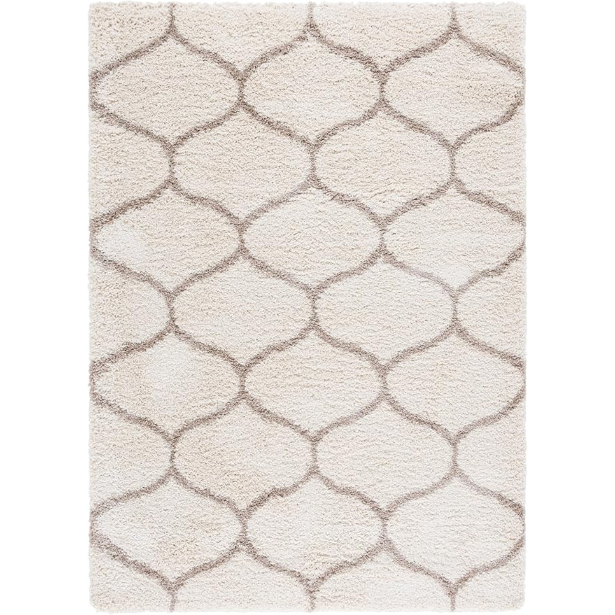 Пушистый ковер Shaggy с марокканским узором и бахромой (Кремовый/Бежевый)