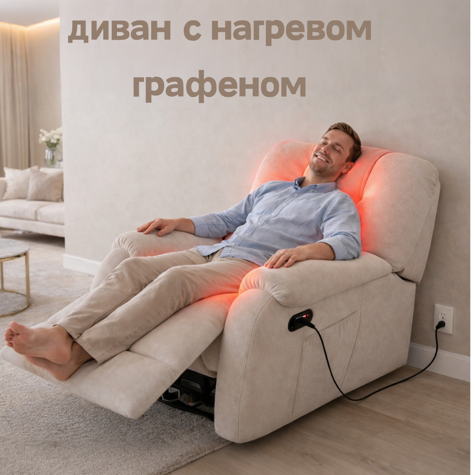 Поворотное кресло-качалка с плюшевой обивкой и функцией нагрева графена