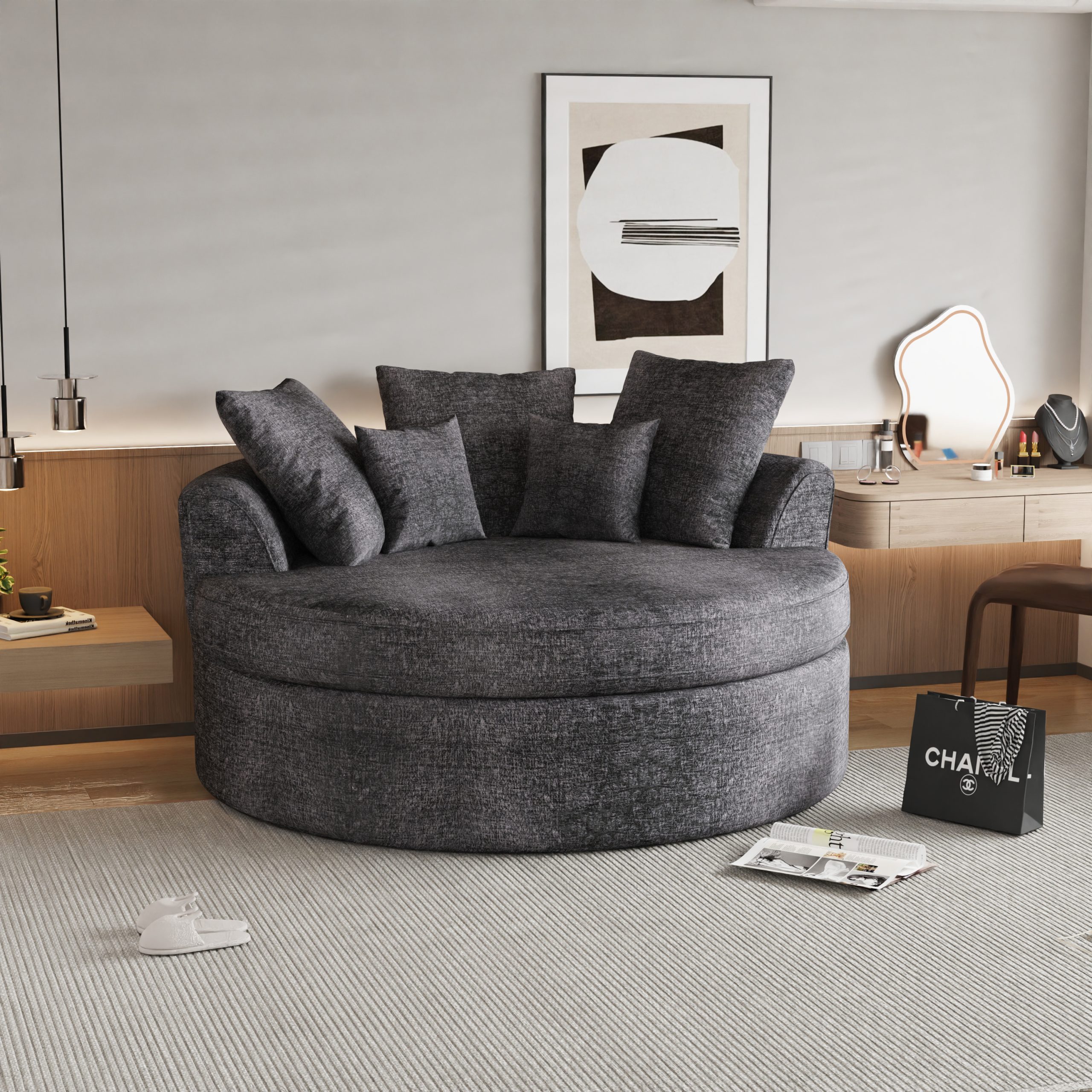 Современное круглое кресло-диван из шенилла