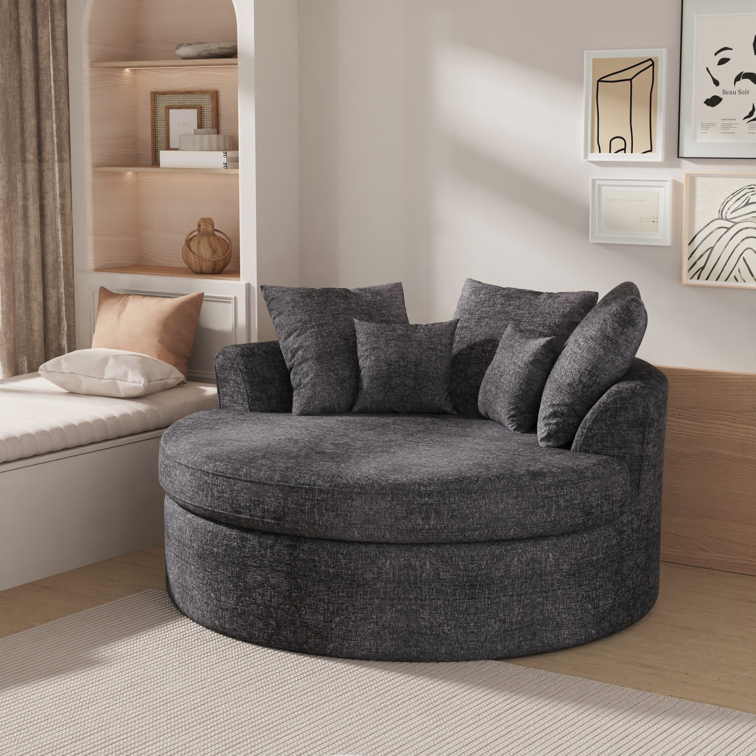 Современное круглое кресло-диван из шенилла