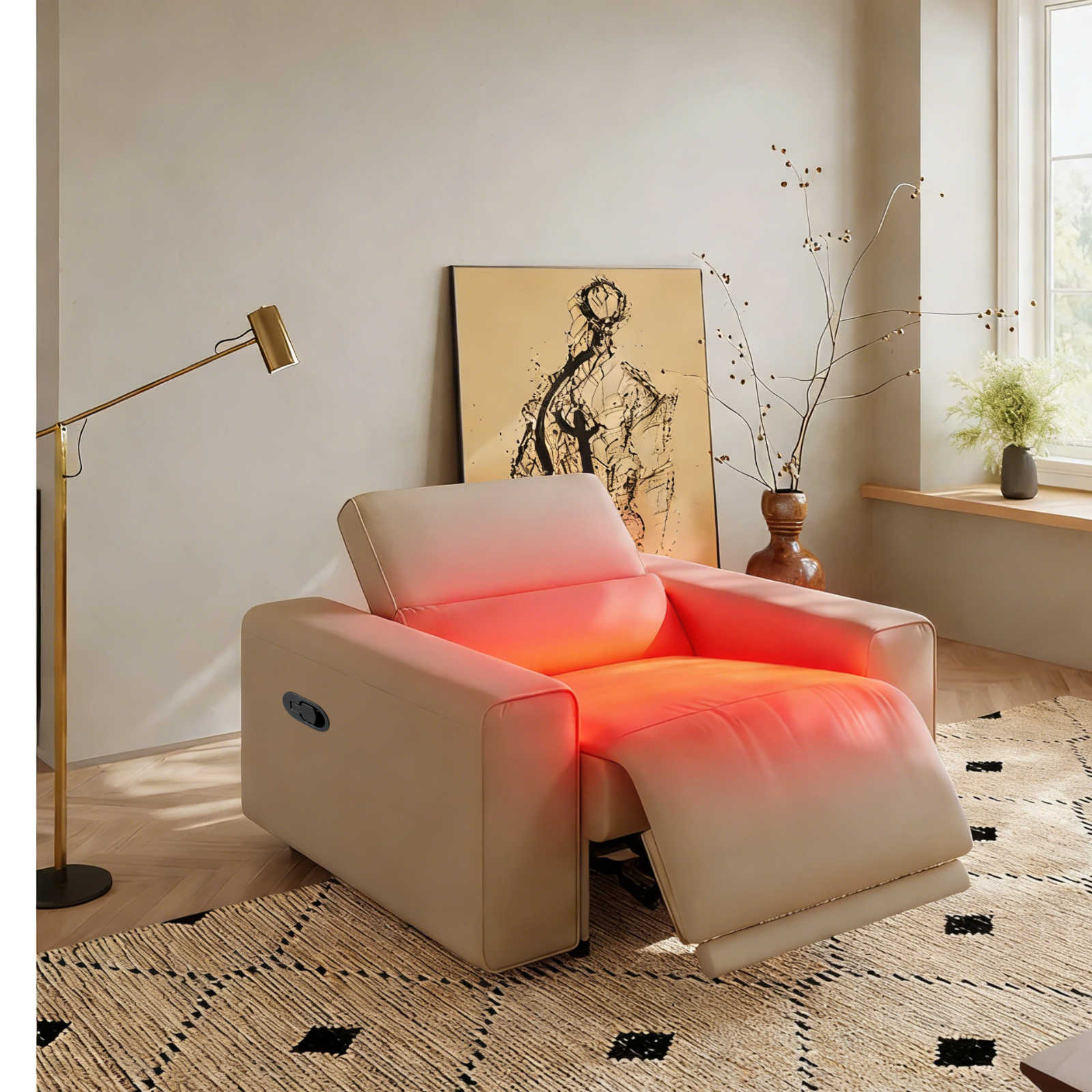 48-дюймовое кожаное кресло с регулируемым подголовником, функцией подогрева