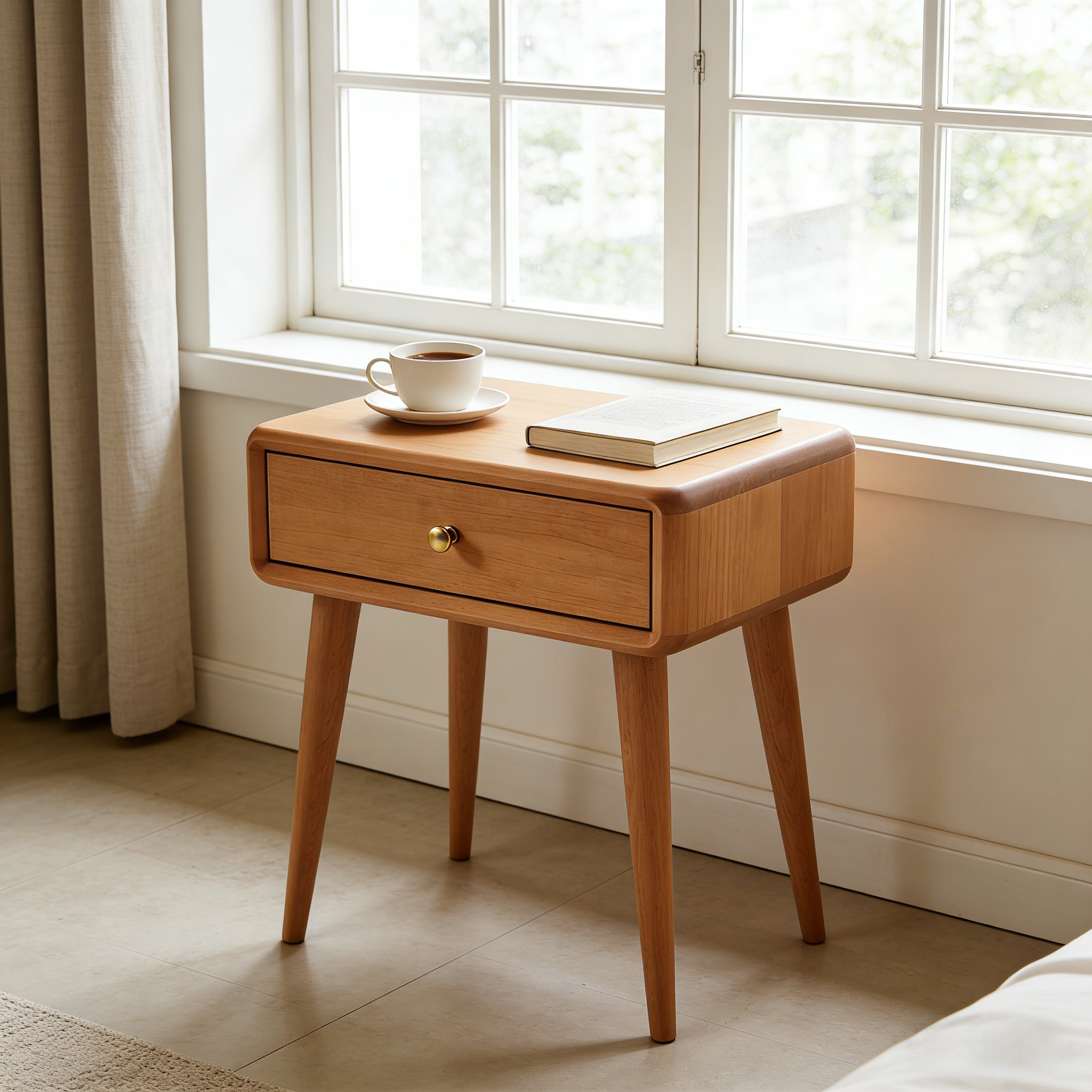 Универсальная деревянная тумба «Осло» в стиле Mid-Century | Прикроватный / Придиванный столик с ящиком
