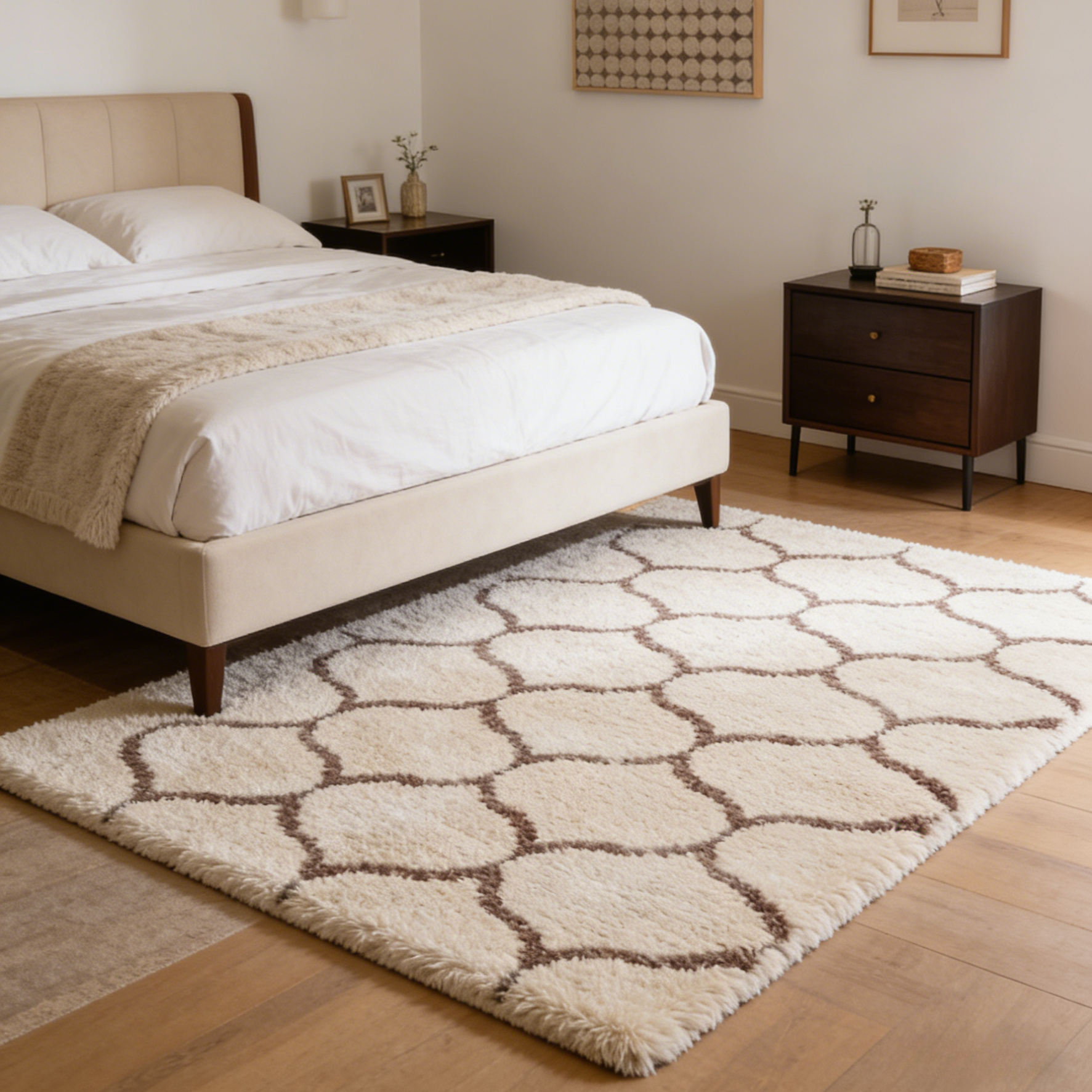 Пушистый ковер Shaggy с марокканским узором и бахромой (Кремовый/Бежевый)