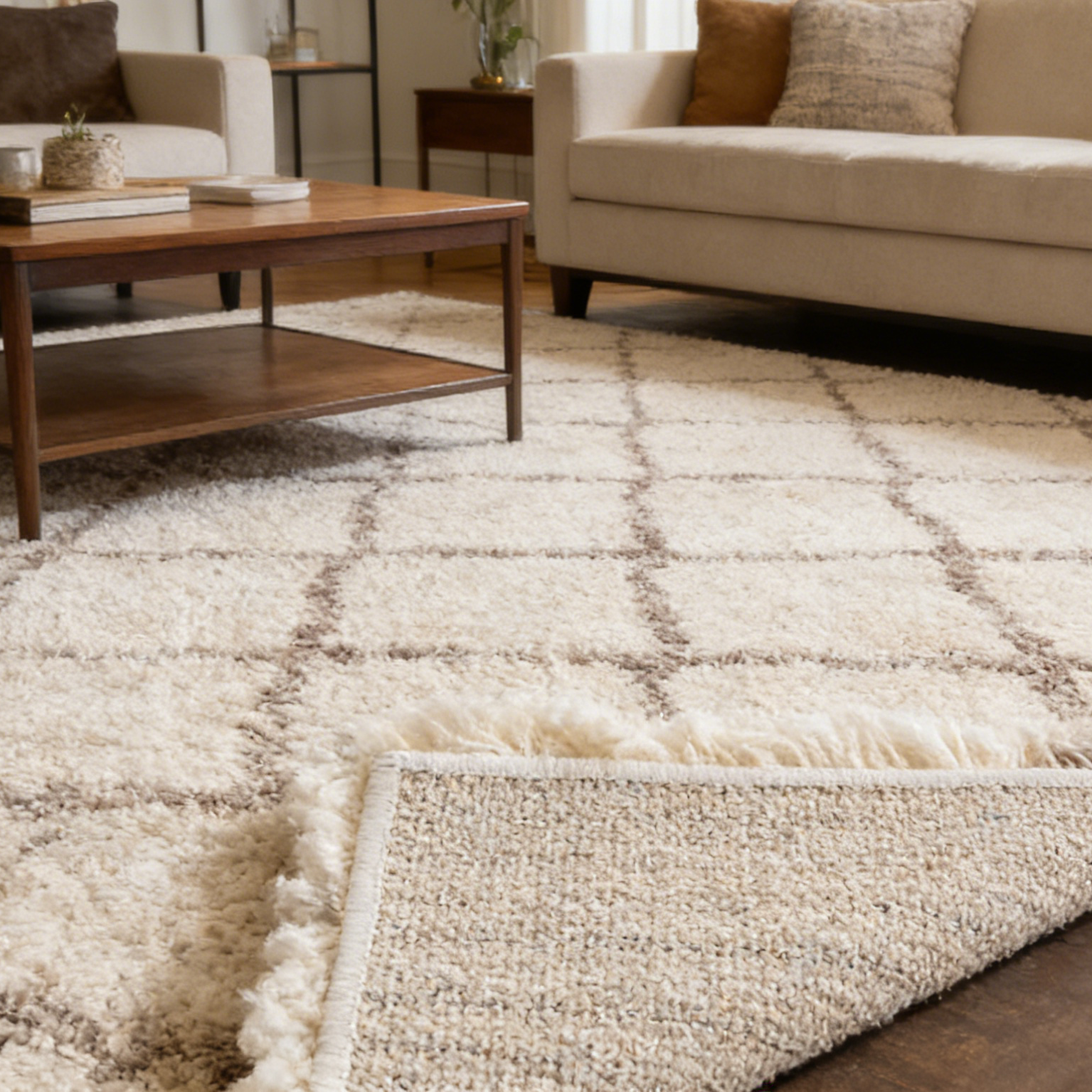 Пушистый ковер Shaggy с марокканским узором и бахромой (Кремовый/Бежевый)