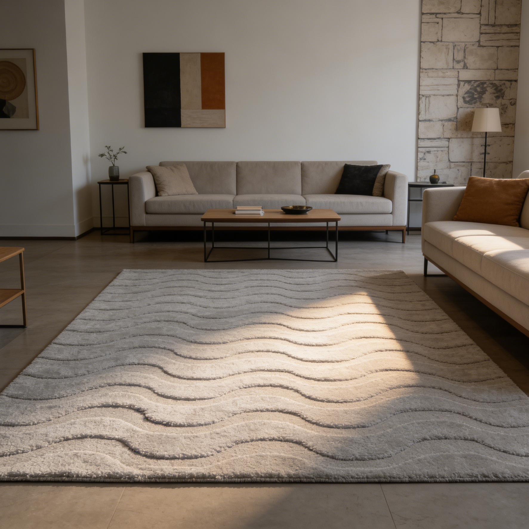 Современный фактурный ковер с 3D-узором «Волна», кремово-бежевый (120х180 см)