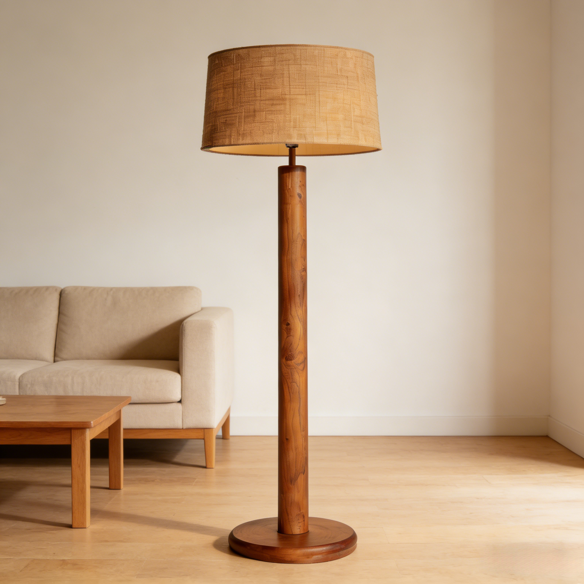 Напольный торшер из массива дерева с текстильным абажуром «Natura»