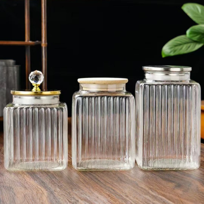 Банка для хранения из высокопрочного боросиликатного стекла с рельефным рисунком