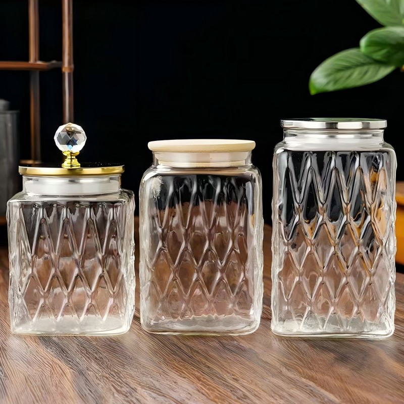 Банка для хранения из высокопрочного боросиликатного стекла с рельефным рисунком