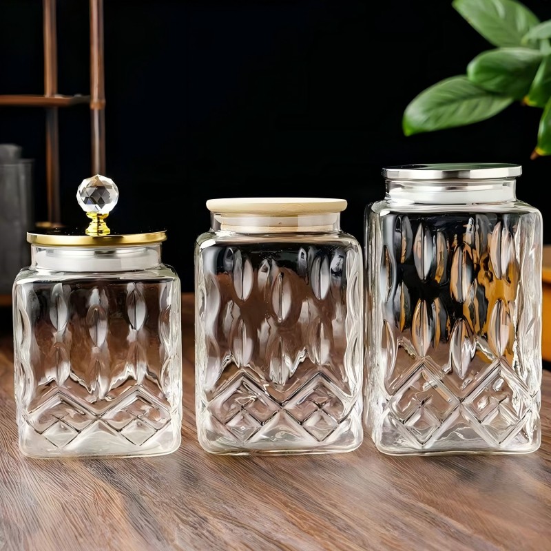 Банка для хранения из высокопрочного боросиликатного стекла с рельефным рисунком