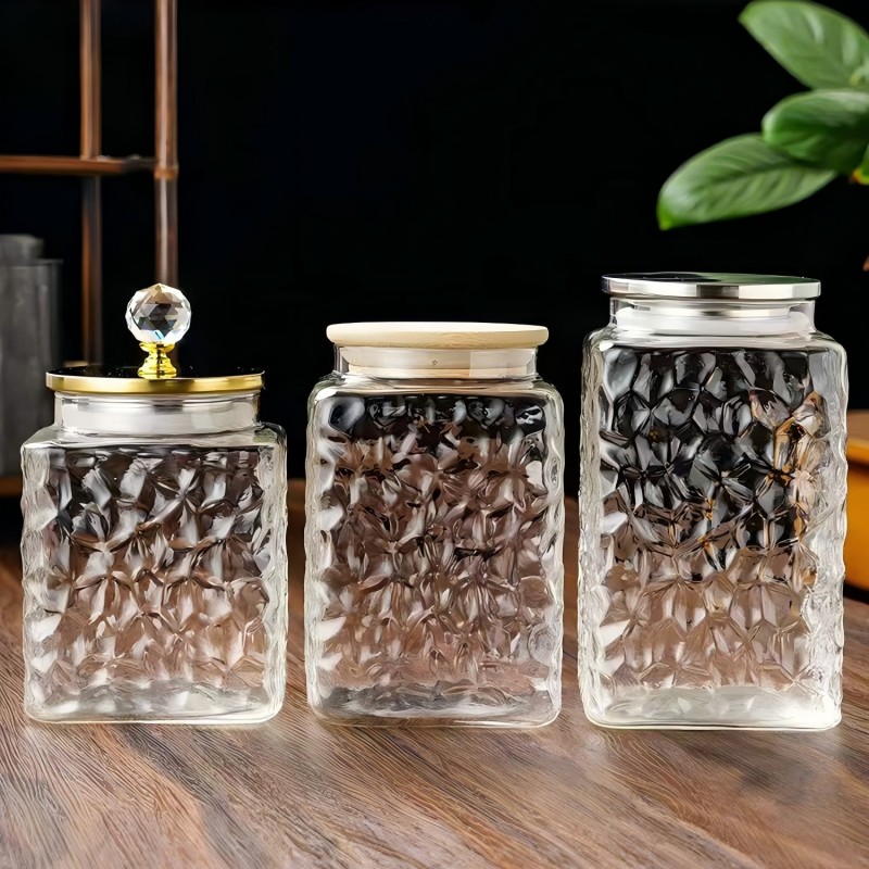 Банка для хранения из высокопрочного боросиликатного стекла с рельефным рисунком