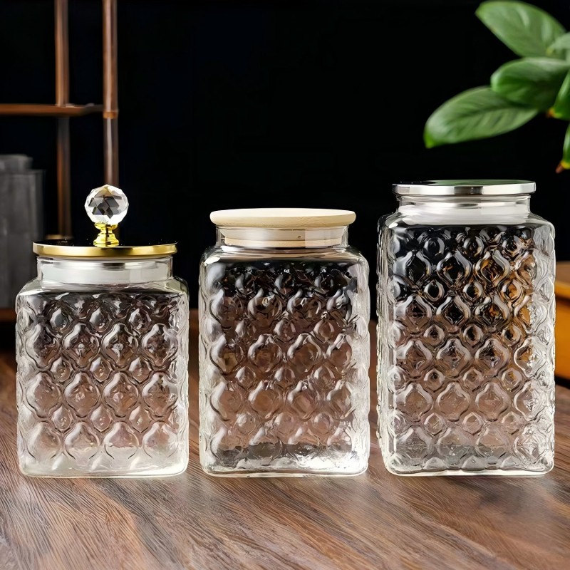 Банка для хранения из высокопрочного боросиликатного стекла с рельефным рисунком