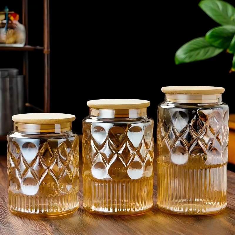 Контейнер для хранения из высокопрочного боросиликатного стекла янтарного цвета с вертикальными полосами