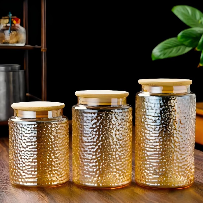 Контейнер для хранения из высокопрочного боросиликатного стекла янтарного цвета с вертикальными полосами