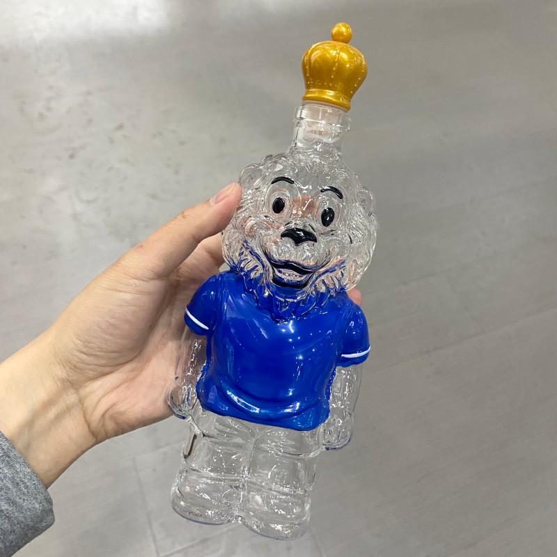 Креативная стеклянная бутылка для вина в форме льва