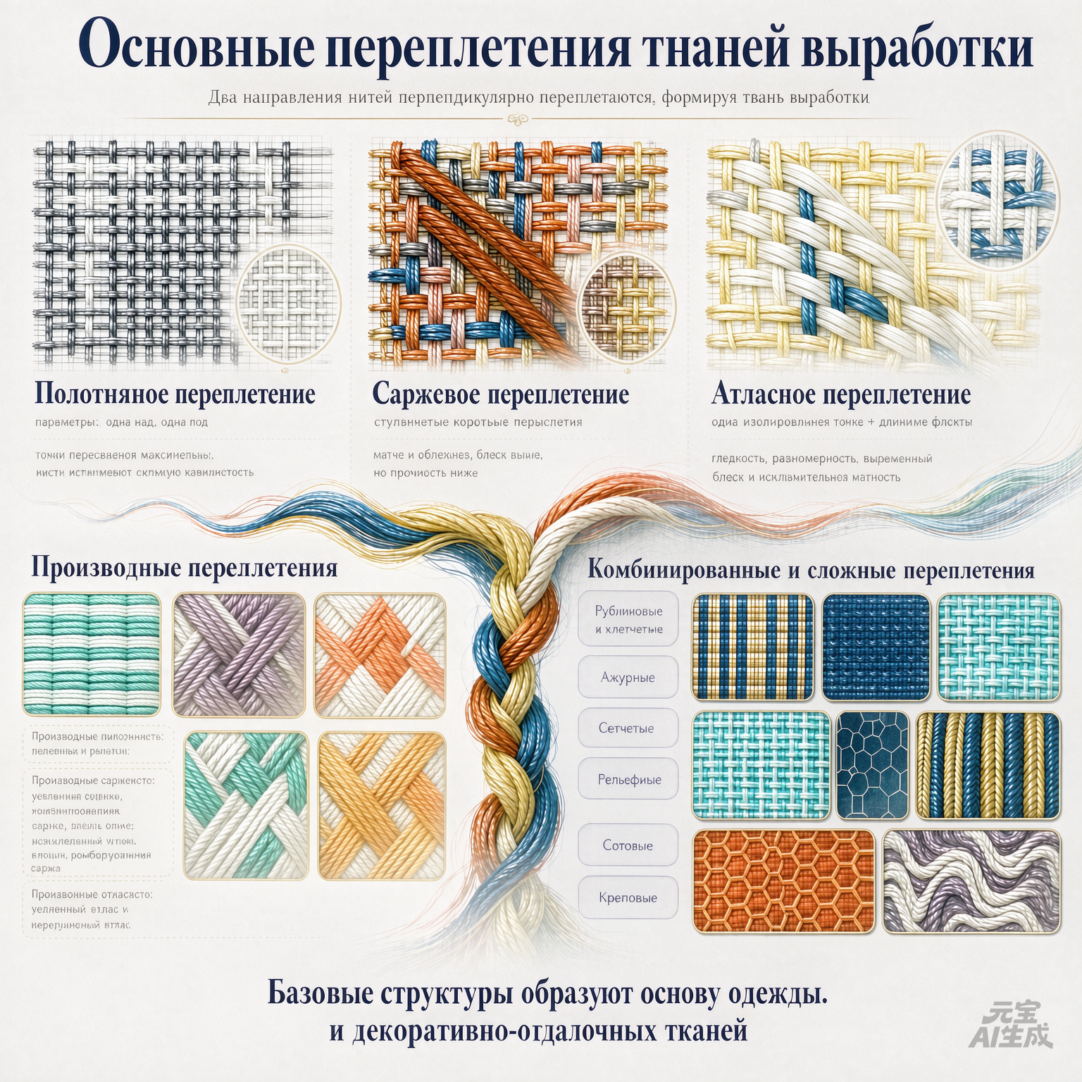 Основные переплетения тканей выработки (ткацкие ткани)