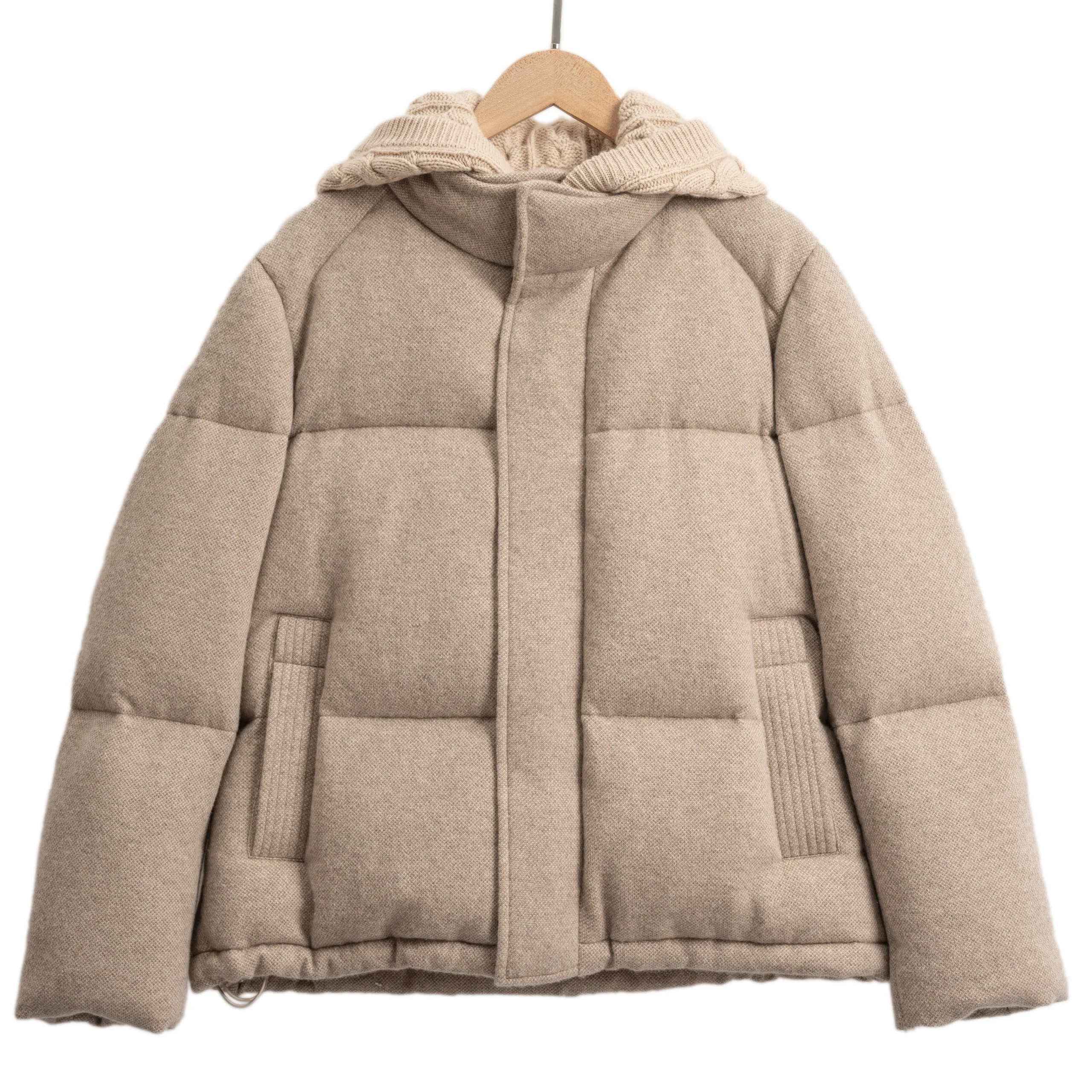 【Теплый зимний модель с текстурой】Кашемировый трикотажный пуховик с белой гусиной пухом — для вас больше модных вариантов