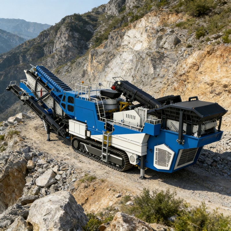 Гусеничная мобильная щековая дробилка и конусный грохот в сборе