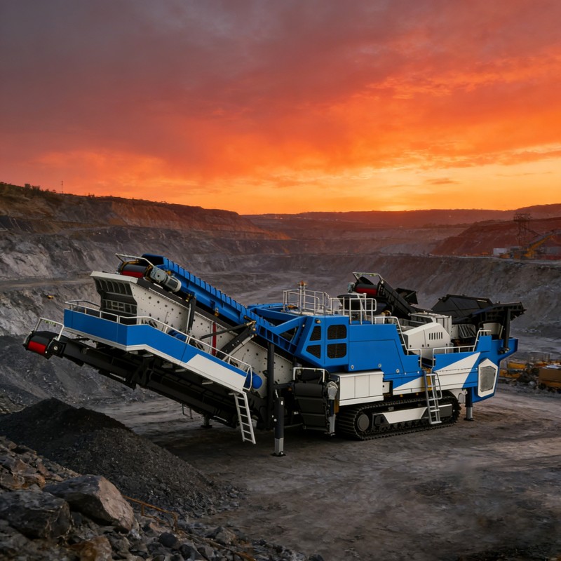 Гусеничная мобильная щековая дробилка и конусный грохот в сборе