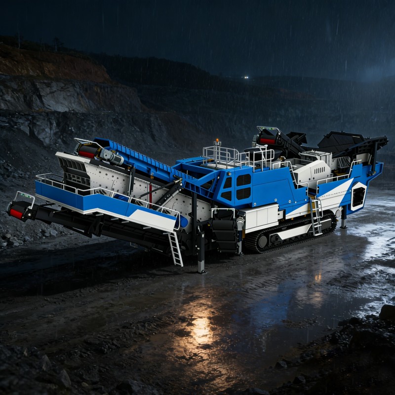 Гусеничная мобильная щековая дробилка и конусный грохот в сборе