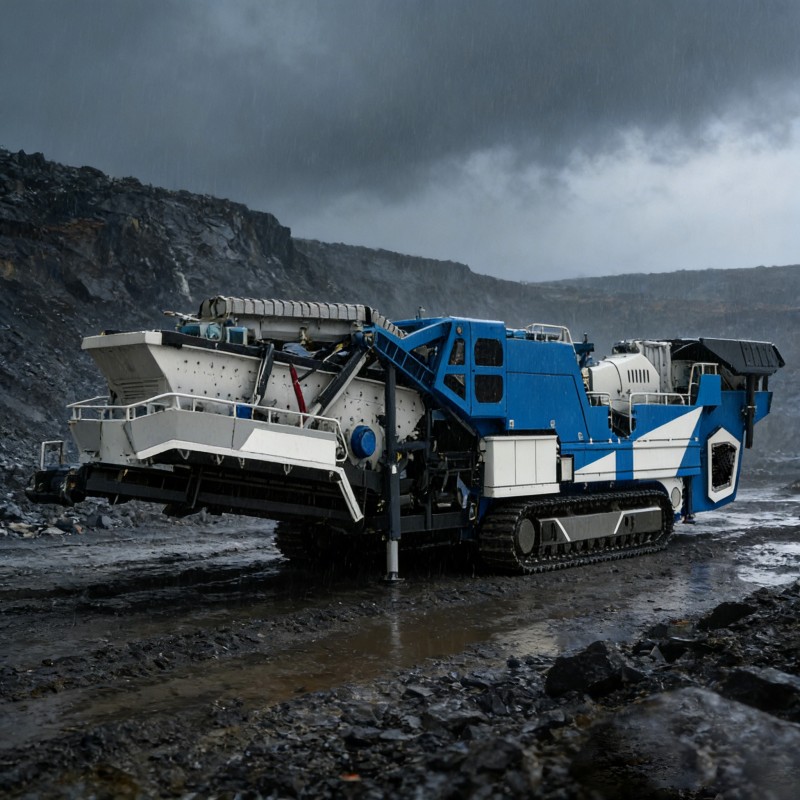 Гусеничная мобильная щековая дробилка и конусный грохот в сборе