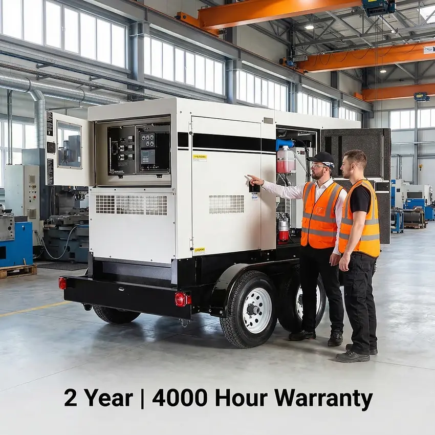 Towable rental generator package in a factory inspection area