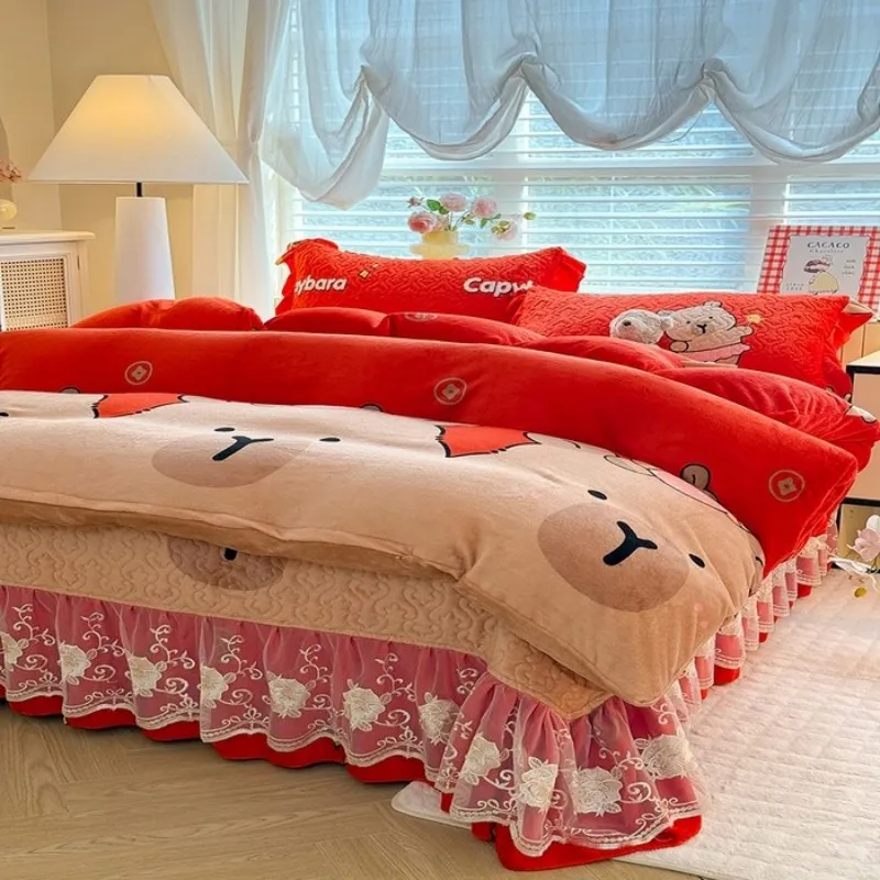 Комплект из трех предметов простыни из стеганого флиса с кружевом Milk Fleece